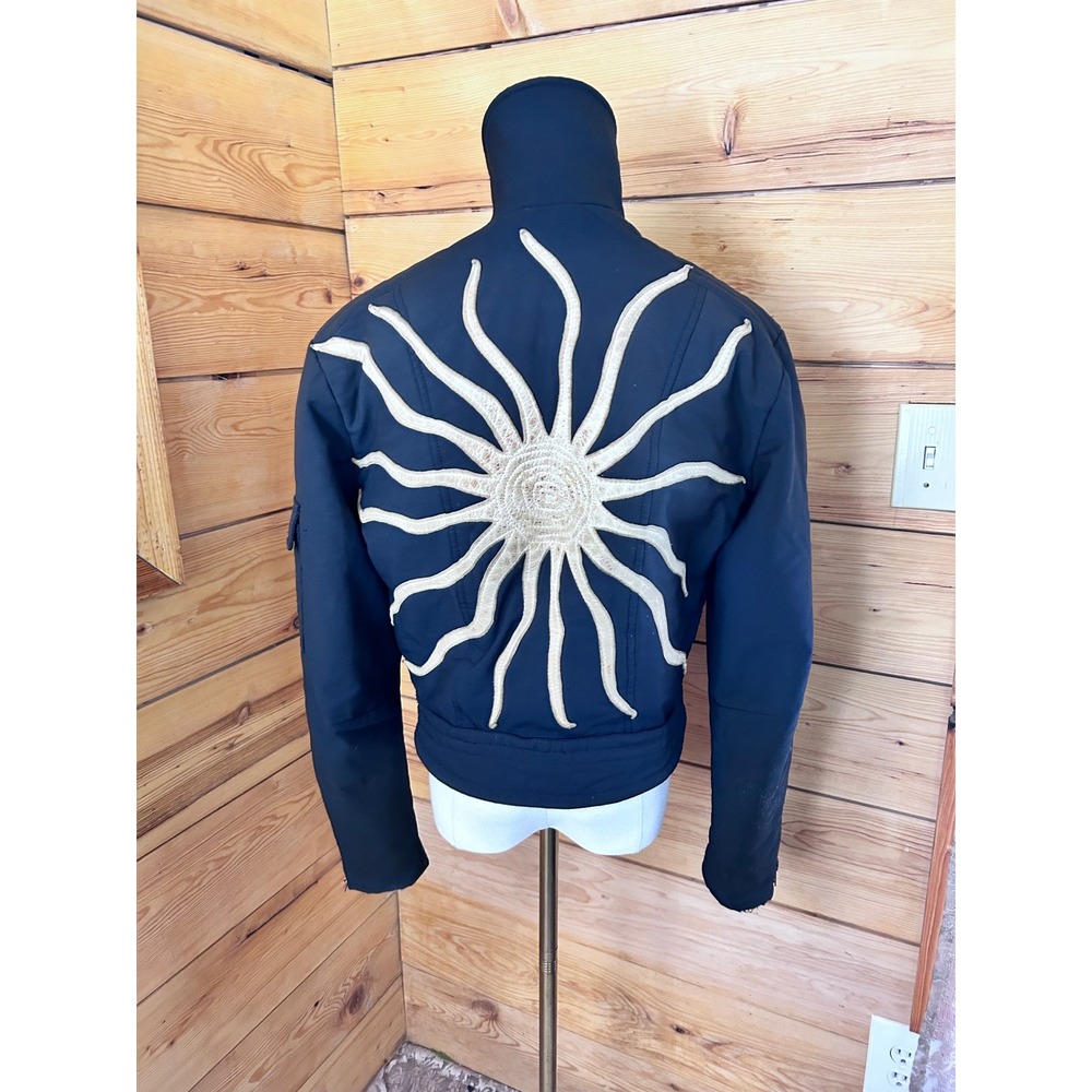 Vintage Ski Bomber Jacket Unisex Medium Black Cosmic Sun Puffer Innsbruck